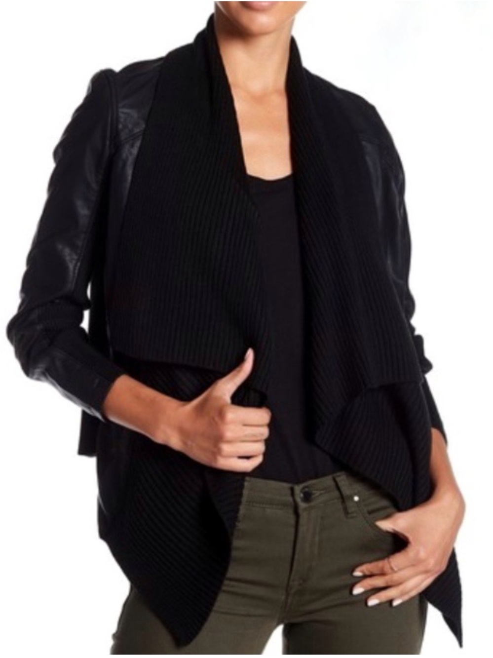 BLANKNYC All or Nothing Faux Leather Drape Jacket Black S